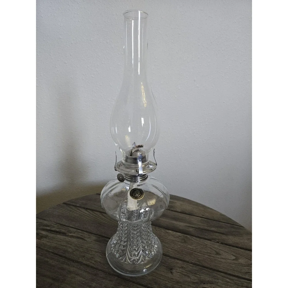 Vintage Lamplight Farms Clear Cut Glass Oil Lamp 17.5